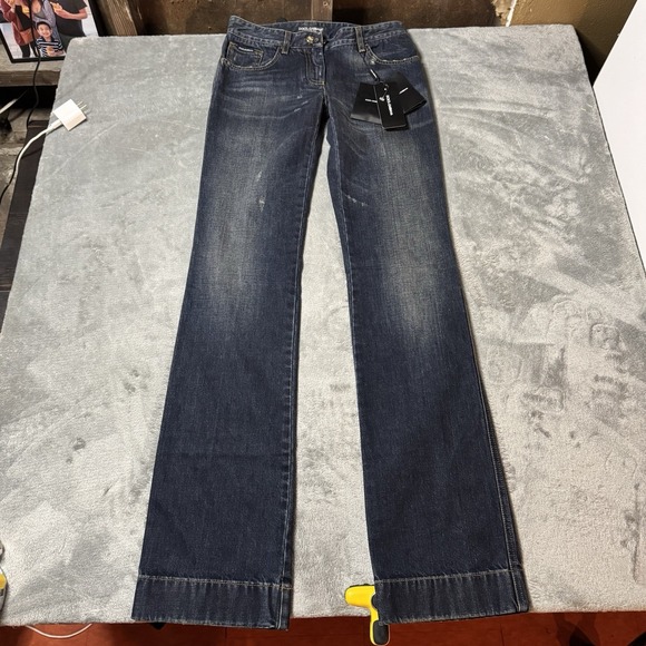 D&G Dolce Gabbana Lowrise Dark Wash Denim Jeans Women Size 38 - 28x36‎ Italy NWT - Picture 1 of 13